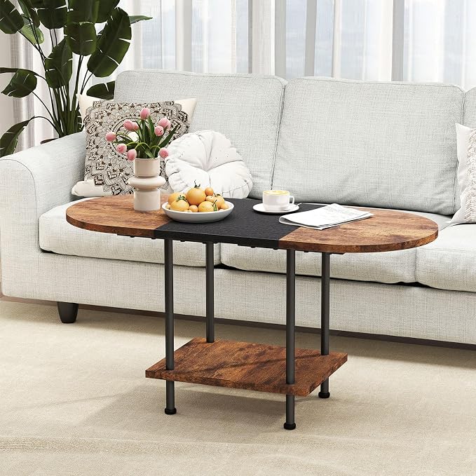 Coffee Tables, Modern Center Table with Storage Shelf, 2-Tier Table for Living Room, Modern Two-Tone Design (Mixed Brown)
