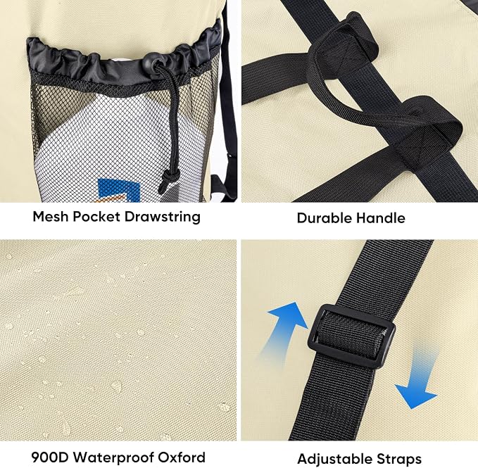 BALEINE 150L Laundry Bag Backpack, 900D Oxford Fabric Large Travel Laundry Bags with Shoulder Straps and 2 Mesh Pockets for College Dorm, Apartment, Laundromat (Beige, 150L)