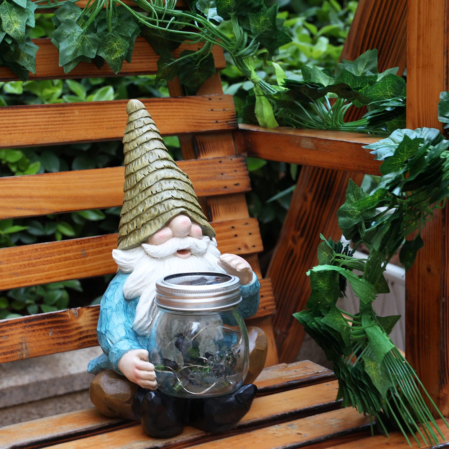 Vcdsoy Solar Firefly Jar Gnome Waterproof, Mothers Day, Birthday Housewarming for Women Mom Grandma, Large Garden Gnome Funny Solar Outdoor LED Lights Resin Statues Lantern Figurines Decorations