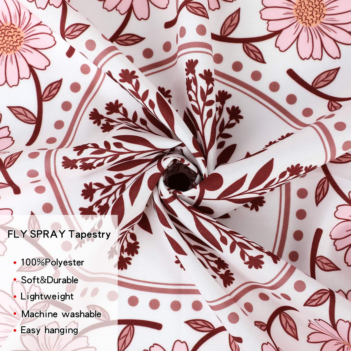 FLY SPRAY Mandala Tapestry Aesthetic,Boho Tapestry Wall Hanging,Pink Floral Medallion Tapestries,Bohemian Wall Art Hippie Decor for Bedroom Living Room Dorm