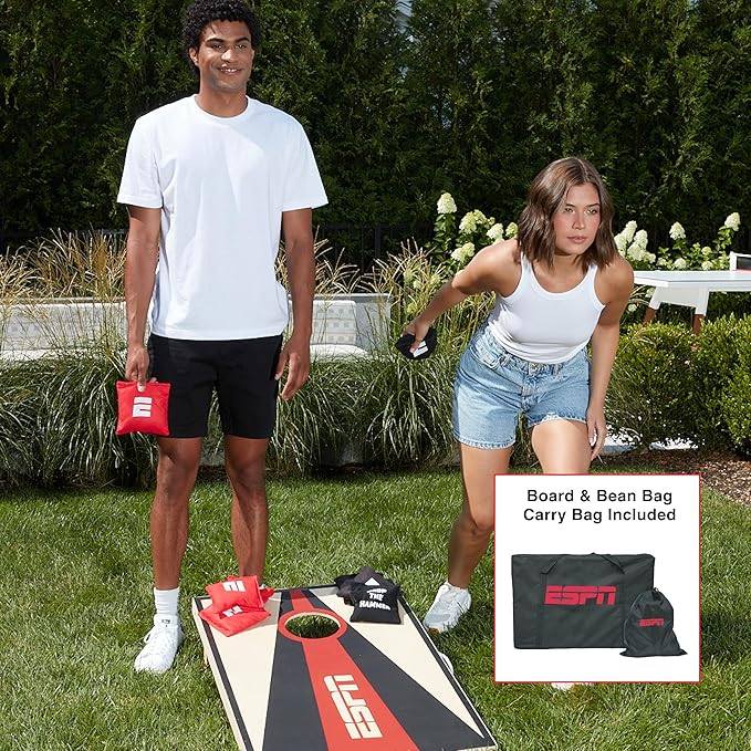 ESPN Solid Wood Cornhole Board Set, Includes Bean Bags and Travel Case, Ideal for Outdoor Games