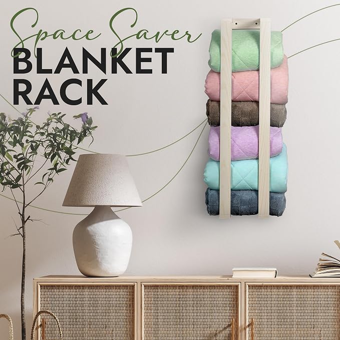 RELODECOR Blanket Wall Rack – Decorative Farmhouse Style Wooden Ladder – Rustic Quilt & Towel Holder – Wall Mounted Storage Rack for Living Room, Bedroom & Bathroom – Stylish White Design