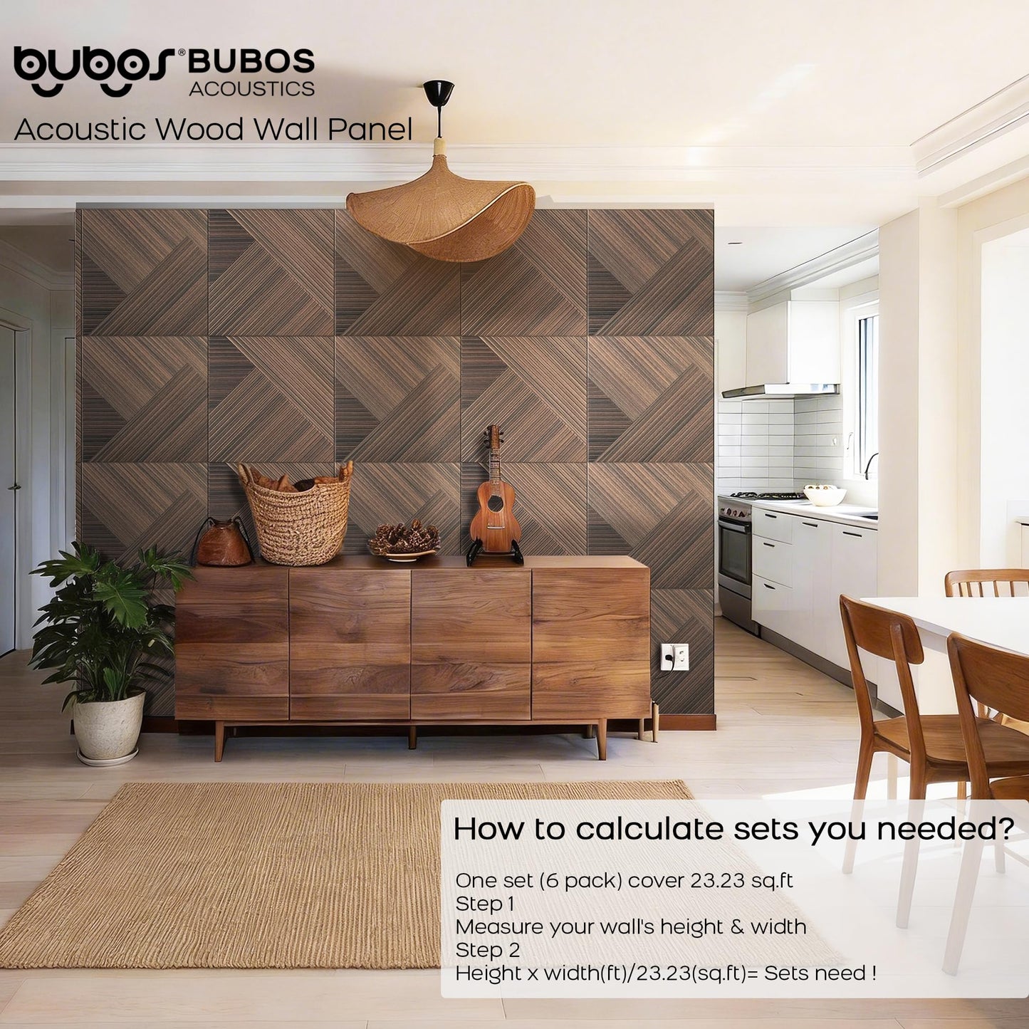 BUBOS 6 Pack Acoustic Wood Wall Panels, 23.6x23.6 Inch Sound Absorbing Tiles with Full Adhesive Backing, Decorative Peel and Stick Panels for Home Office, Living Room and Studio(Red Brown Walnut)