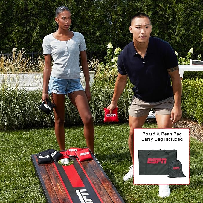 ESPN Cornhole Board Set Includes Bean Bags and Travel Case, Ideal for Kids Games, Family Games, and Outdoor Games