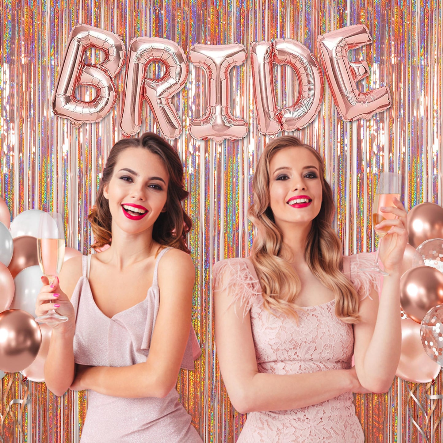 Photo Backdrop for Mothers Day Decorations, Melsan Rose Gold Tinsel Backdrop 2 Pack, Sparkle Foil Fringe Curtains for Rose Gold Birthday Decorations, 3.2 ft x 8.2 ft