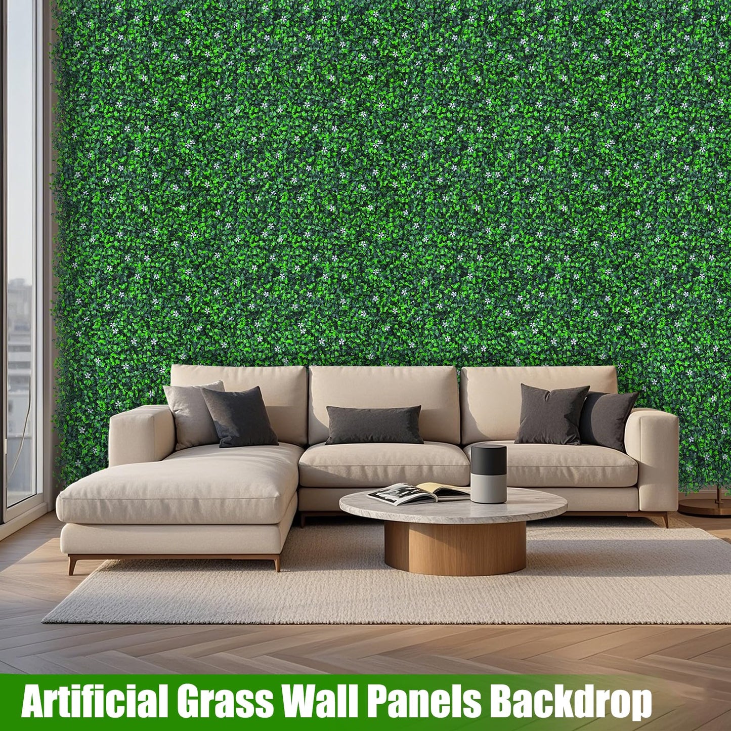 EverNture 40"x120"(33.3 SQFT) Grass Wall Panels, Artificial Grass Backdrop, Fake Greenery Plant Boxwood Roll with Flower, Green Wall Decor for Outdoor Indoor Patio Garden Backyard