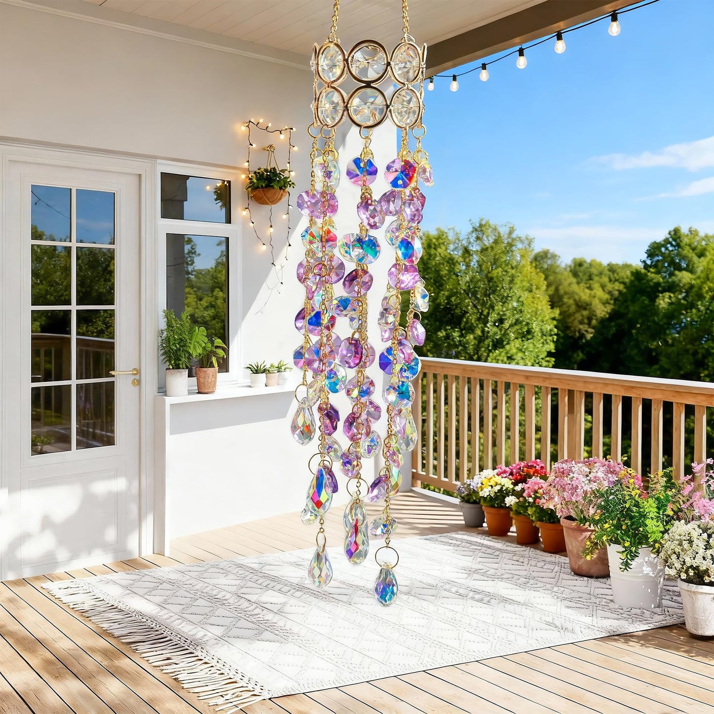 H&D HYALINE & DORA 19'' H Crystal Suncatchers Windows Hanging Crystals Sun Catcher Prisms with Purple Beads Chain Gold-Plated Sun Catcher for Indoor and Outdoor Decor
