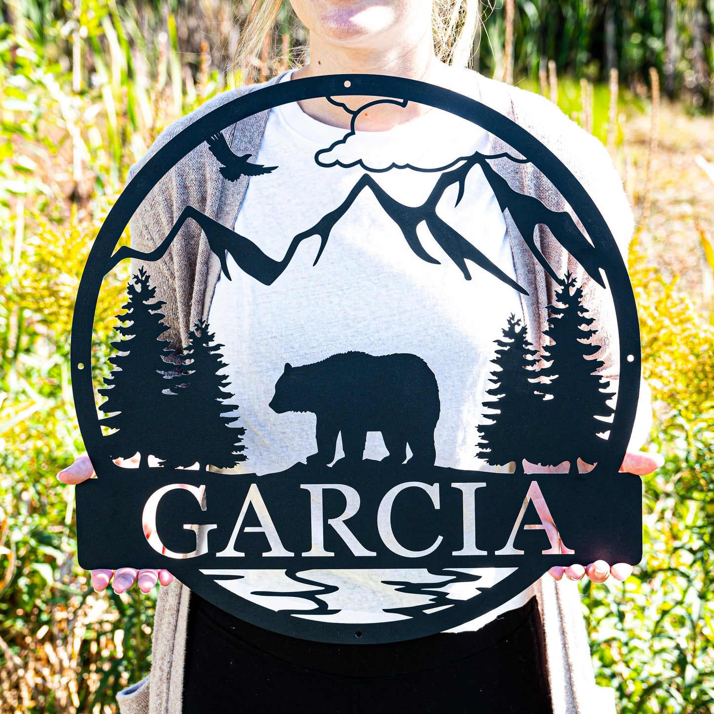 Outdoor Bear Personalized Metal Sign | Cabin Decor | Door Monogram | Rustic Decor | Custom Name Sign