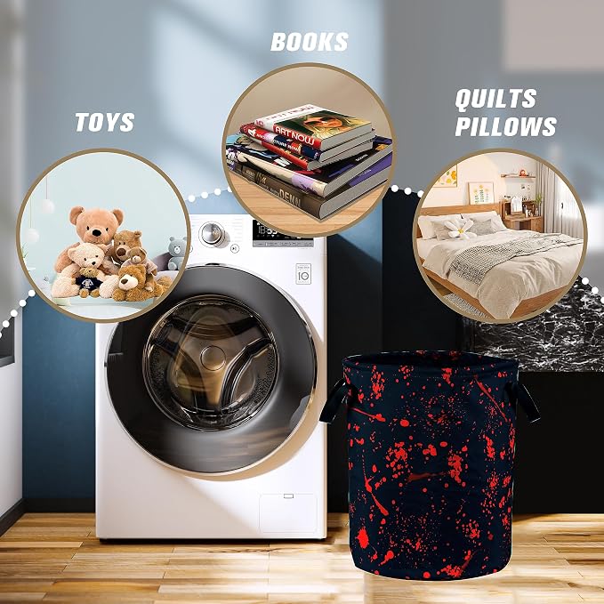 Blood Splattered Laundry Basket Blood Pattern Foldable Oxford Cloth Funny Tote Bag Laundry Hamper Clothes Storage Bucket Organizer For Bathroom/Laundry Storage/Bedroom 18.9x16.5 Inch