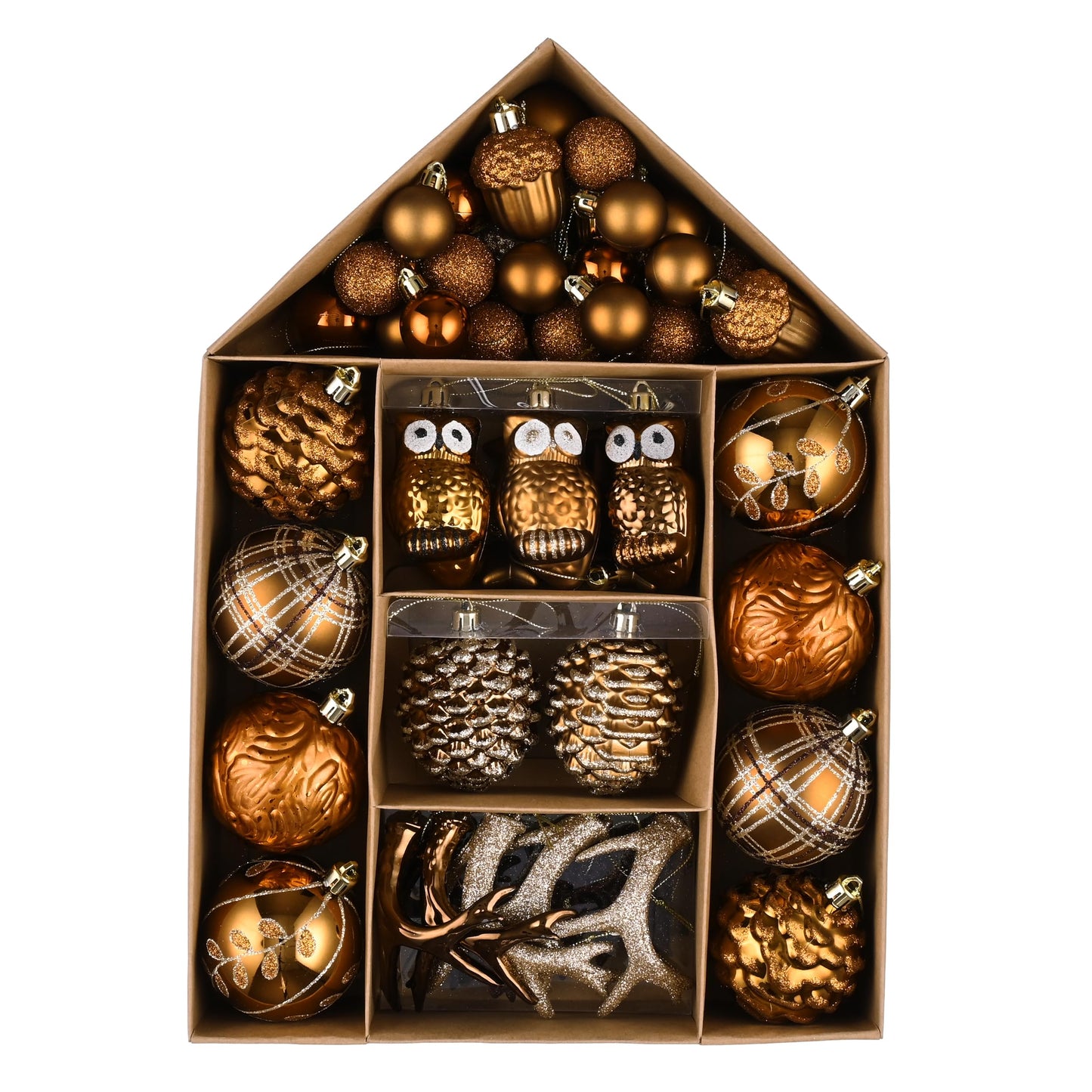Valery Madelyn Ornaments for Christmas Trees, 70ct Bronze Copper and Gold Shatterproof Christmas Tree Decorations, Woodland Brown Hanging Ball Ornaments Bulk for Xmas Holiday Party Decor