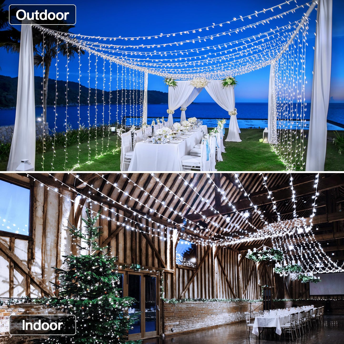 Ccinny 196FT 600 LED Christmas Lights Outdoor Waterproof, Timer & Memory Function, 8 Modes Cool White String Lights Plug in Twinkle Lights for Xmas Tree Holiday Garden Indoor Party Decor