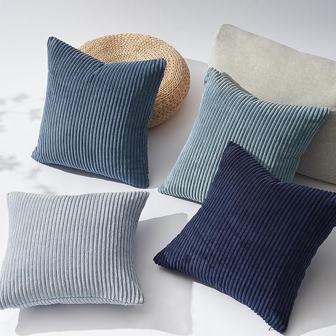 Topfinel Decorative Throw Pillow Covers Cushion Cases, Set of 4 Soft Velvet Modern Double-Sided Designs, Mix and Match for Home Decor, Pillow Inserts Not Included (12x12 inch, Blue)