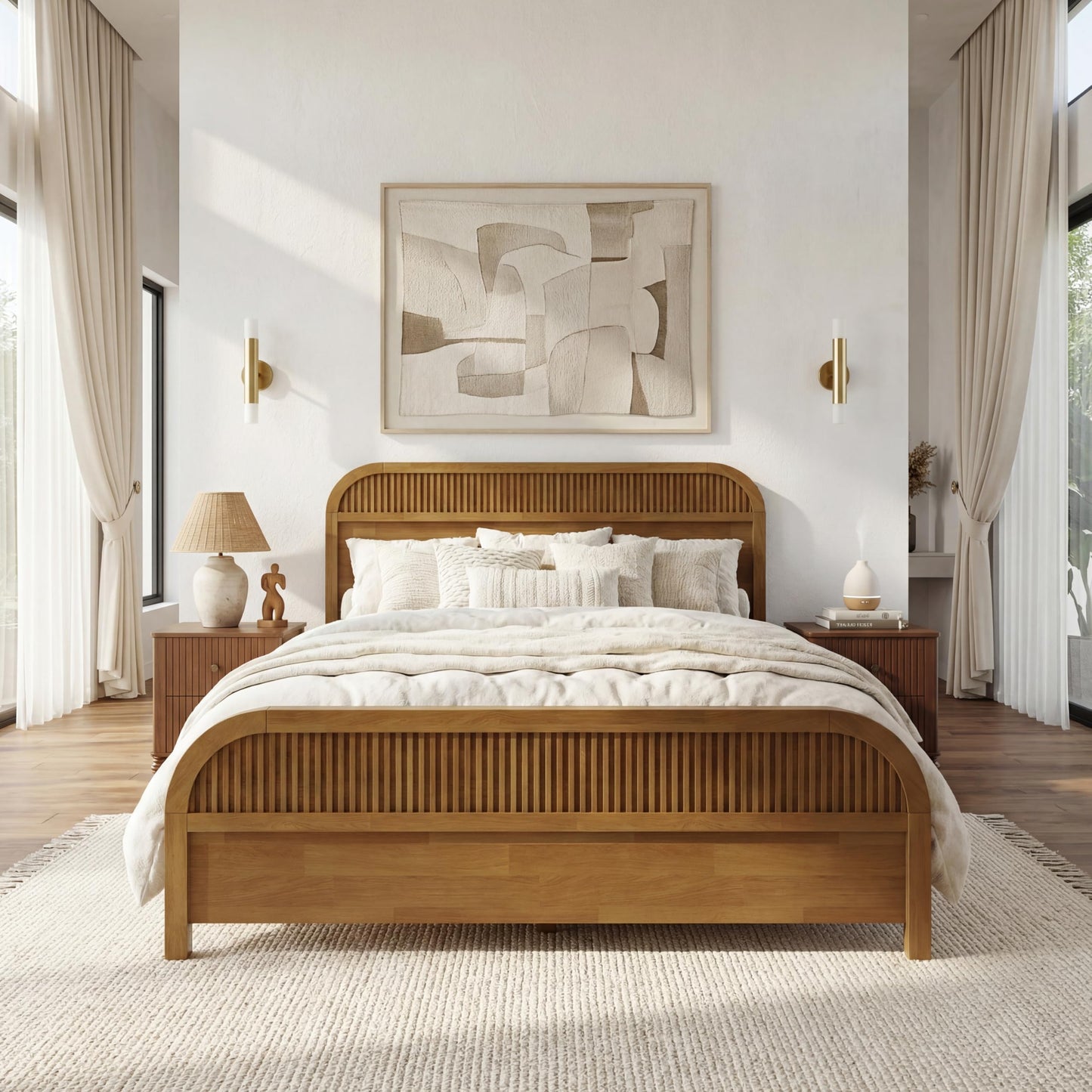 Christopher Knight Home Queen Size Wooden Bed Frame with Headboard, Oak Finish Platform Bed, Solid and Manufactured Wood, No Box Spring Needed, 550 lbs Capacity