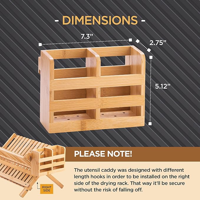 Bamboo Utensil Holder for Dish Rack - Flatware, Cutlery and Utensil Drying Caddy - Fits Bambusi Bamboo Dish Drying Racks Natural
