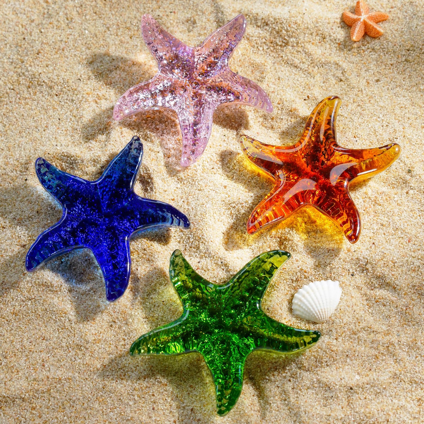 H&D HYALINE & DORA Hand Blown Glass Star Fish Figurines Blue Sea Animal Ornament for Home Decor,Tiny Glass Sea Animals Collectible for Seasonal Gift