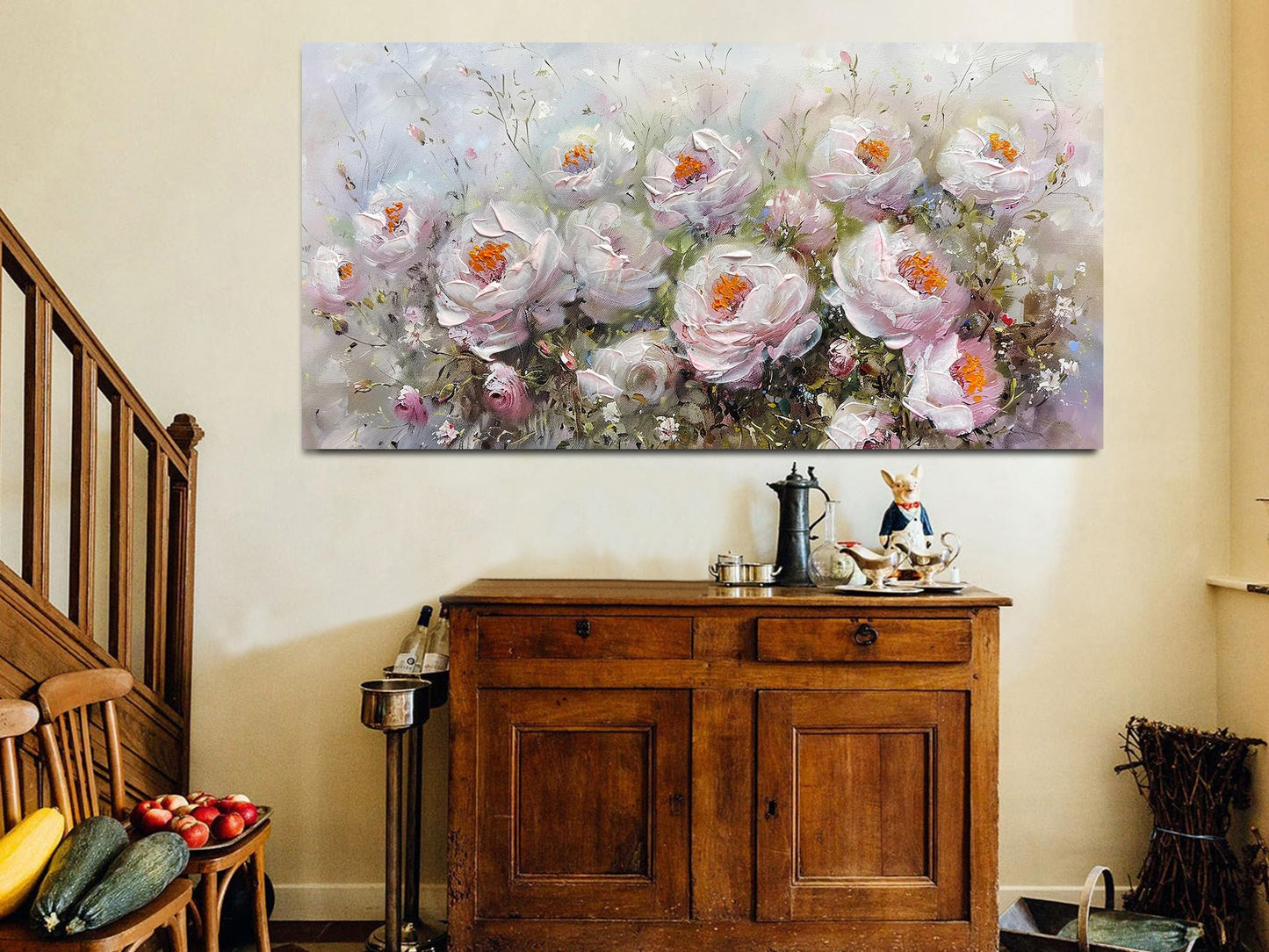 Anolyfi Textured Floral Painting Wall Decor, Flowers Canvas Wall Art Elegant Aesthetic Wall Art Decor for Living Room Bedroom Dining Room Hallway Office Home 48"x24"