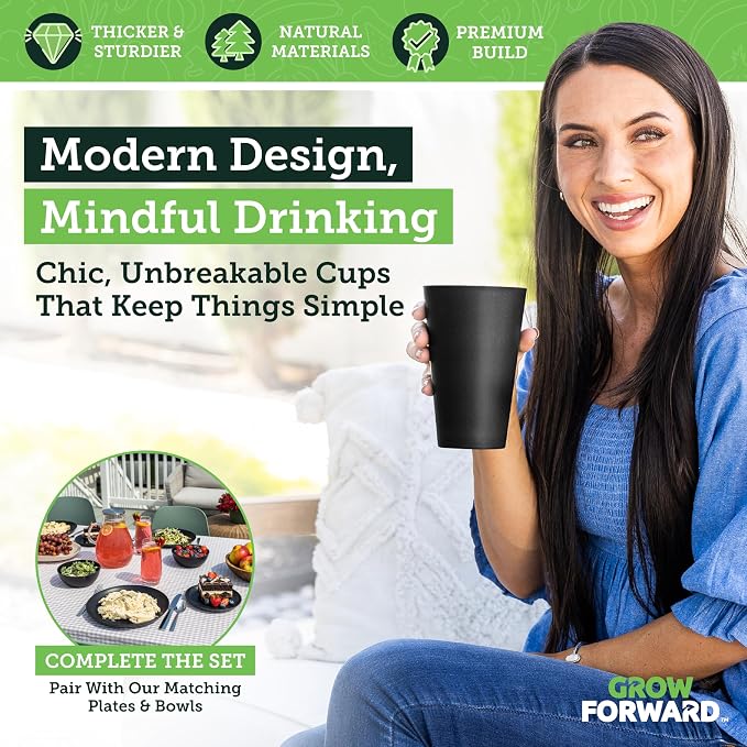 Grow Forward Premium Wheat Straw Cups - 20 oz Unbreakable BPA Free Hard Plastic Cups - Reusable Lightweight Plastic Drinking Glasses for Kitchen, Outdoor, Water, Camping, RV - Moonlight