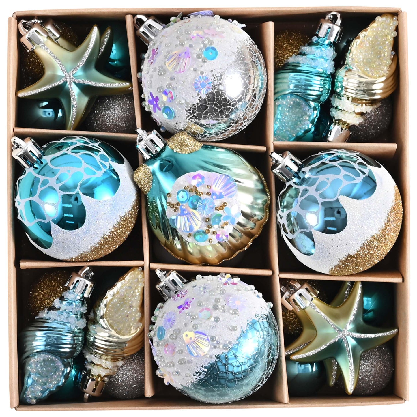 Valery Madelyn Summer Tree Ornaments 35ct Shatterproof Nautical Beach Decor Nautical Ocean-Themed Coastal Christmas in July Tree Decorations, Seashells Starfishs Conch Shell for Tropical Party