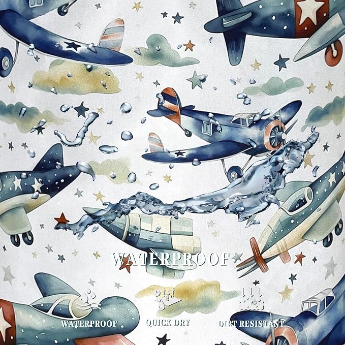 Watercolor Plane Laundry Basket Foldable Cartoon Laundry Hamper Oxford Cloth Plane Printed Colorful Tote Bag Clothes Toy Storage Bucket For Bathroom/Laundry Storage/Bedroom 18.9x16.5 Inch