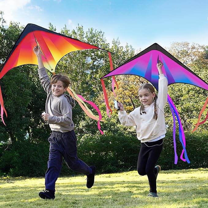 JOYIN Large Delta Kite Red, Green and Purple, Easy to Fly Huge for Kids and Adults with 262.5ft String, Large Delta Beach Kite for Outdoor Games and Activities