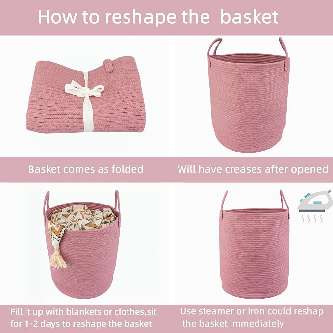 XUANGUO Cotton Rope Laundry Basket Hamper for Clothes Woven Storage Basket for Living Room Bedroom Boho Tall Rope Baskets for Blanket Toys Pillow Towels Baby Nursery Hamper Bin grape purple