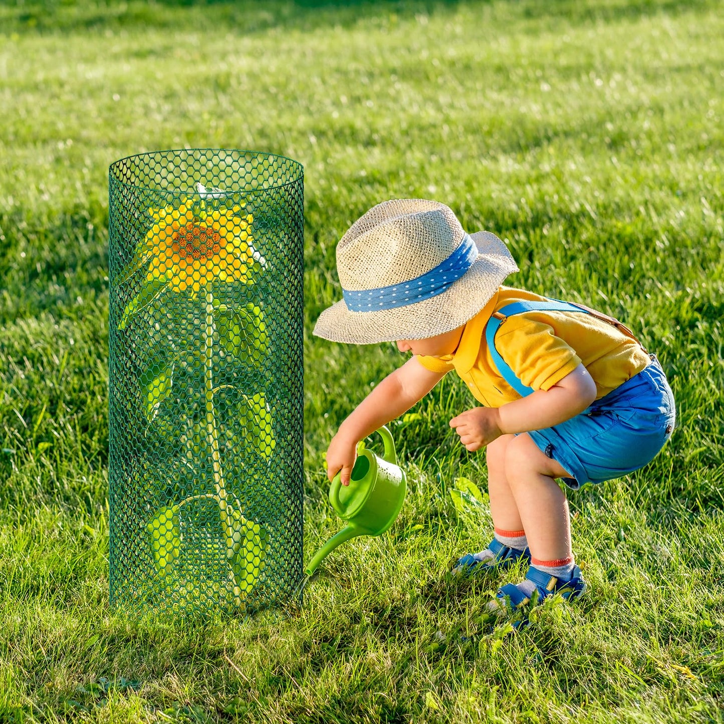 32.8ftx16In Plant Protectors from Animals,Plant Cages for Outdoor Plants,Wire Plant Protector Cage,Wire Plant Protector,Chicken Wire Cloche with Ground Stakes & Nylon Ties Protect Plants from Animals