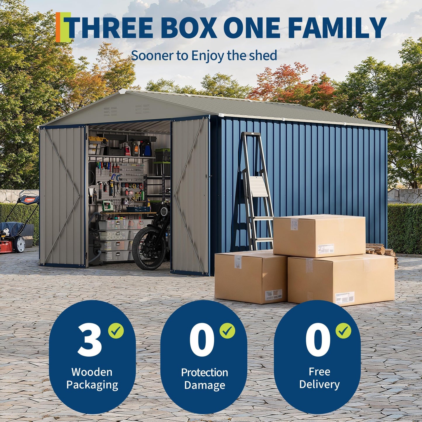 10 X 10 FT Outdoor Storage Shed,Metal Garden Sheds&Outdoor Storage, Lockable Gable Roof Garden Tool Shed, All-Weather Resistant Storage Unit for Bikes, Ladders, Patio Supplies & Garden Essentials