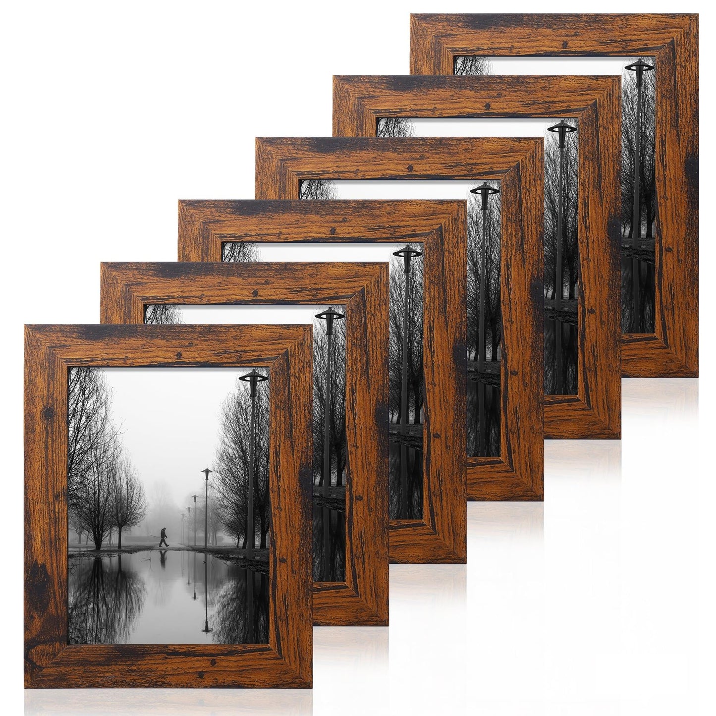 iRahmen 5x7 Picture Frame Set of 6, Dark Brown Rustic Frame with High Definition Real Glass, 5 x 7 Wood Photo Frames for Tabletop Display and Wall Mounting