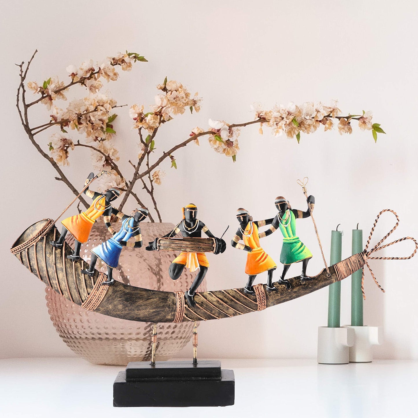 SHILP KATHA Handmade Antique Decorative Showpiece in Iron for Home décor — Home Decoration Gift Items for Living Room Bedroom House Warming | Bastar Tribal Art Dance (17 inch, Wrought Iron)