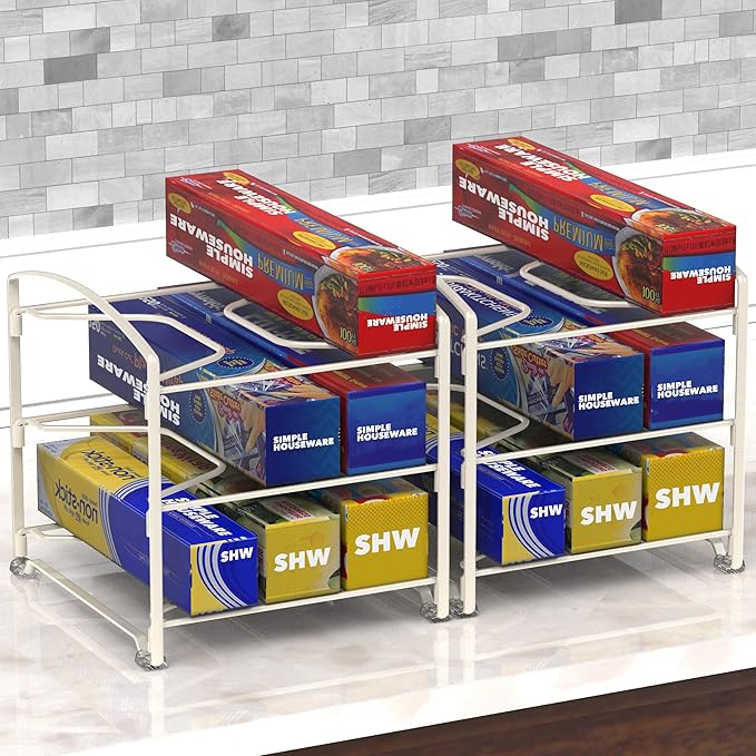 Simple Houseware Kitchen Box Organizer Wrap Rack Foil Holder, White, Set of 2