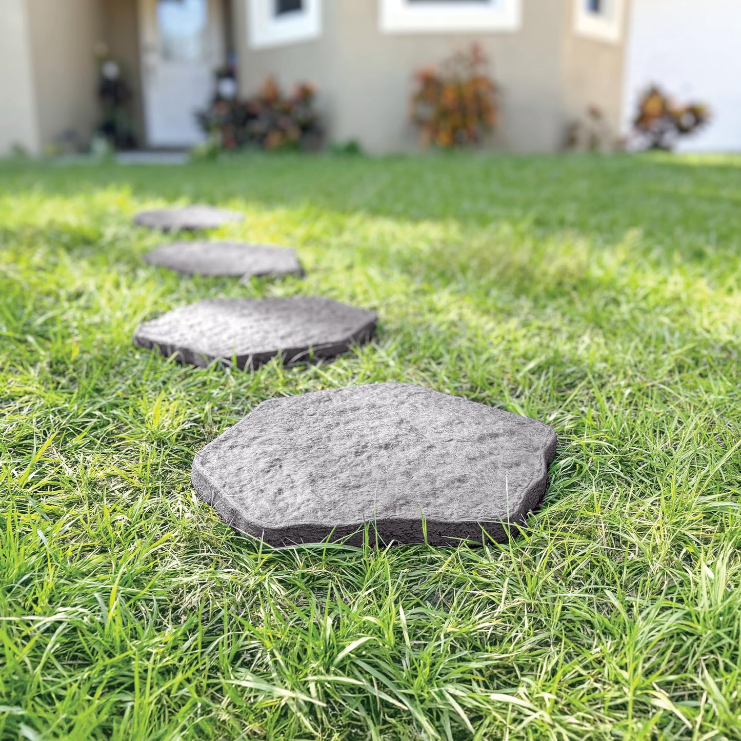 Arcadia Garden Products Set of 4, 16x17” Dark Gray Stepping Stone Fiberclay Pavers, Outdoor Garden Natural Repeatable Pattern Pathway, Faux Stone Decorative Landscaping Walkway
