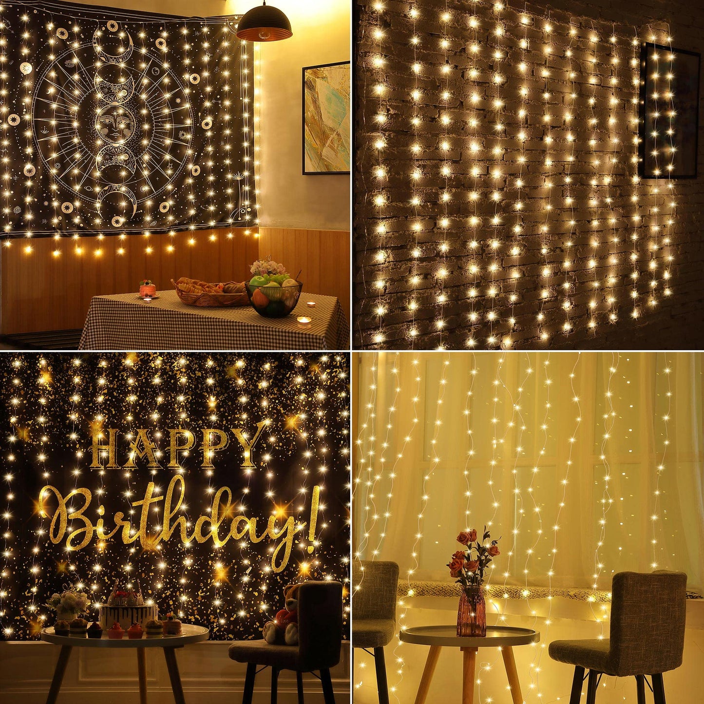 Meonum 1 Pack 195LED Curtain Tapestry Backdrop String Lights, Each 13 Strings 6.6 x 5 ft Tapestry Fairy String Light, 8 Modes Window Wall Hanging Light Strings for Bedroom Christmas Curtain Decor