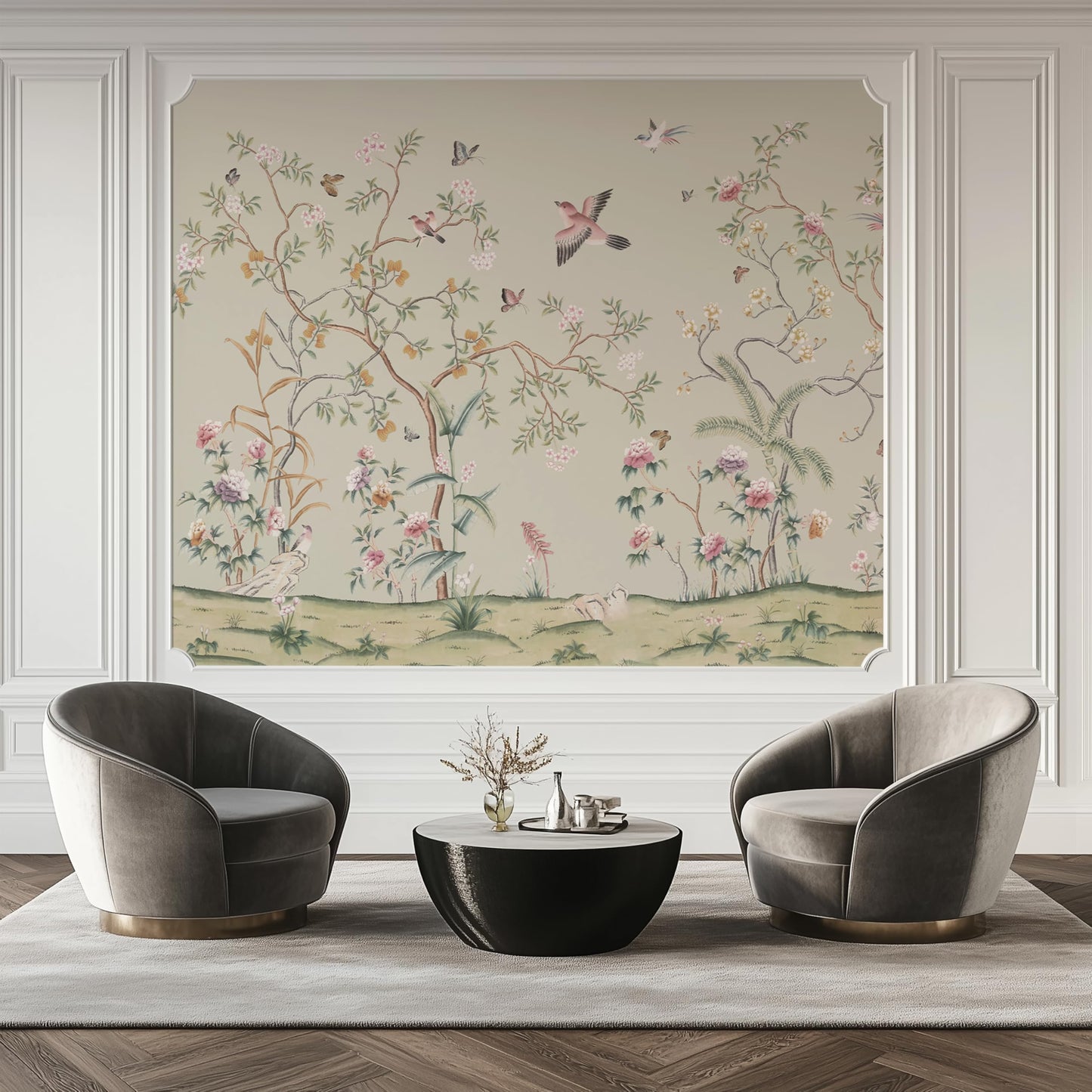 ARVOTONE Self-Adhesive Peel and Stick Wall Mural | Floral & Bird Design with Tropical Green Background | Removable Canvas Wallpaper for Living Room, Bedroom, Office (B, W114'' x H83'')