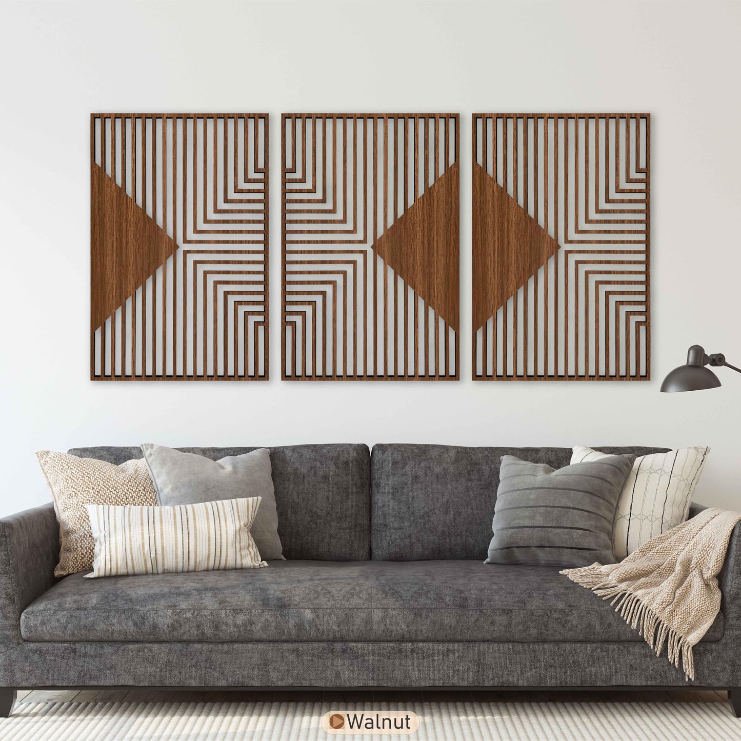 Diamond Wood Wall Art Triptych, Art Deco Inspired Geometric Wooden Panels, Mid Century Modern Minimalist Decor, Large Housewarming Gift for Living Room and Bedroom