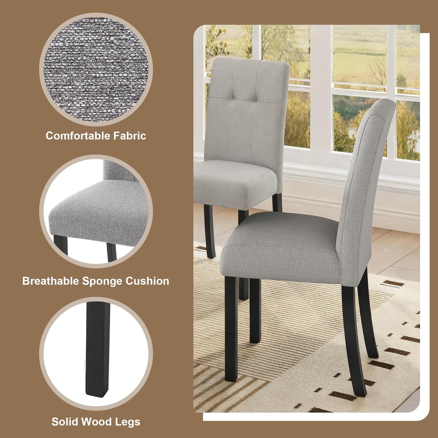 GDFStudio 6 Piece Faux Marble Dining Set with Bench, 63" Oval Kitchen Table with 4 Upholstered Tufted Chairs, Rubber Wood Legs, Modern Dining Room Furniture, Gray & White