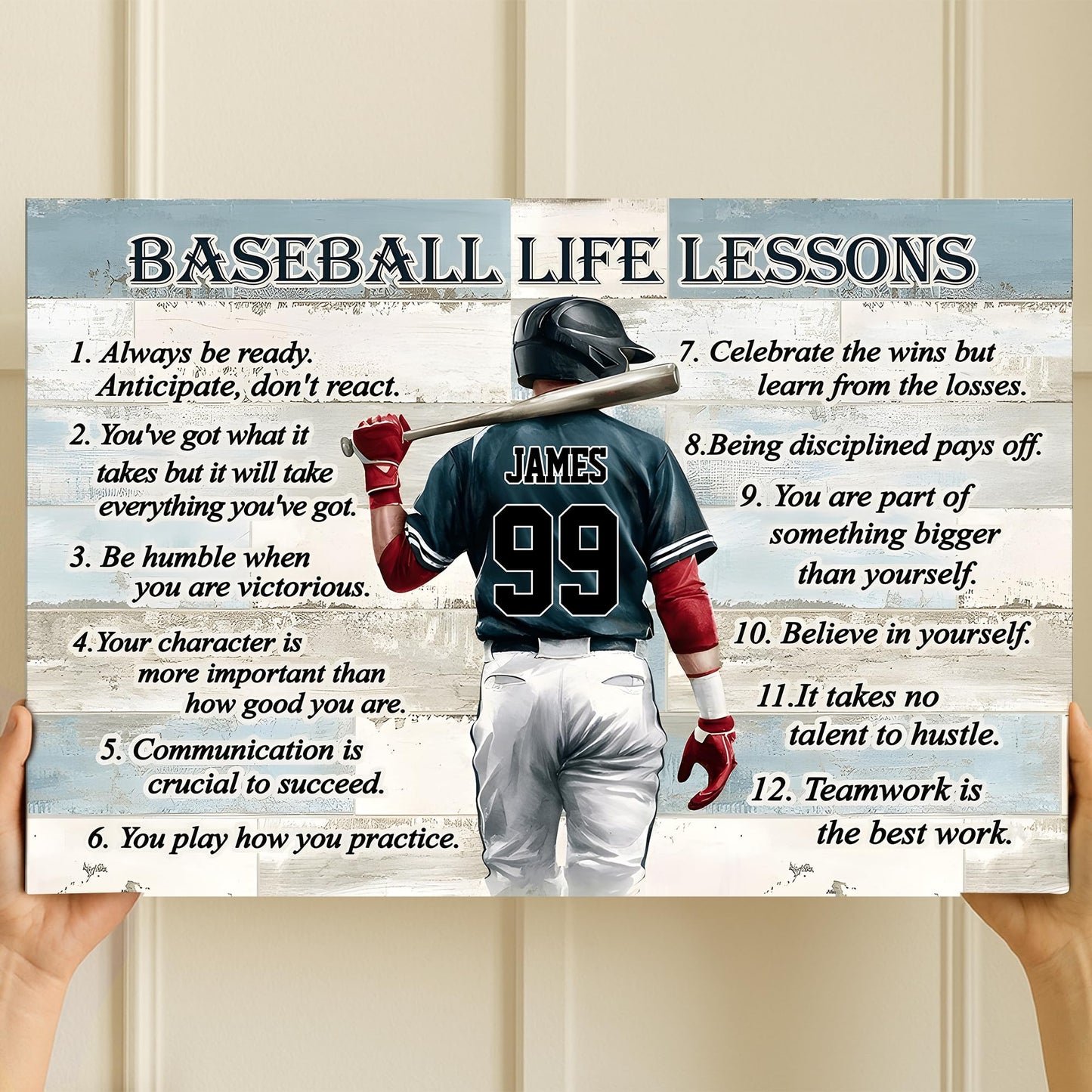 KiKiLuna Personalized Baseball Life Lessons Canvas, Custom Player Name Number Wall Art, Baseball Player Gift, Bedroom Canvas Decor, Baseball Memorabilia for Boys Teens