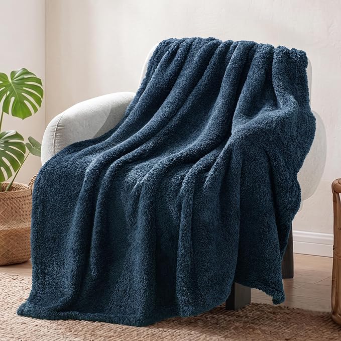 Exclusivo Mezcla Fleece Navy Blue Throw Blanket for Couch Sofa, Ultra Soft, Lightweight and Fluffy Blankets for Women, All Season, 50x60 Inches