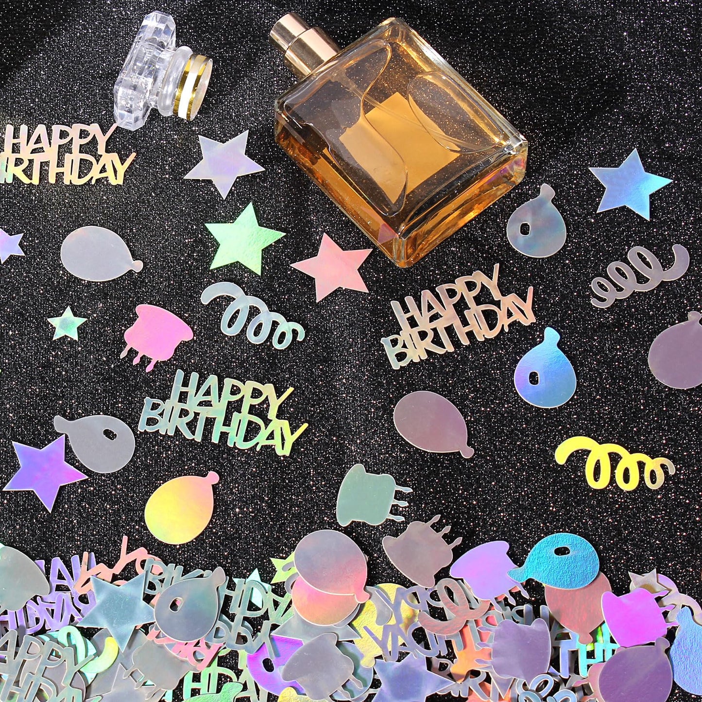 Vofrise Happy Birthday Confetti for Table Iridescent Balloon Star Shaped Table Scatter Suitable for Disco Themed Birthday/Anniversary Party Decorations