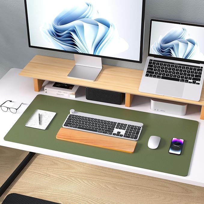 Aothia Leather Desk Pad Protector, Mouse Pad, Office Desk Mat, Non-Slip PU Leather Desk Blotter, Laptop Desk Pad, Waterproof Desk Writing Pad for Office and Home (31.5" x 15.7",Olive Green)