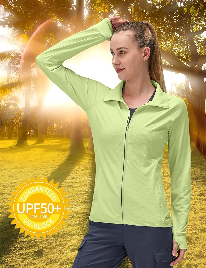 Women's UPF 50+ UV Sun Protection Clothing Long Sleeve Athletic Hiking Shirts Lightweight SPF Zip Up Outdoor Jacket