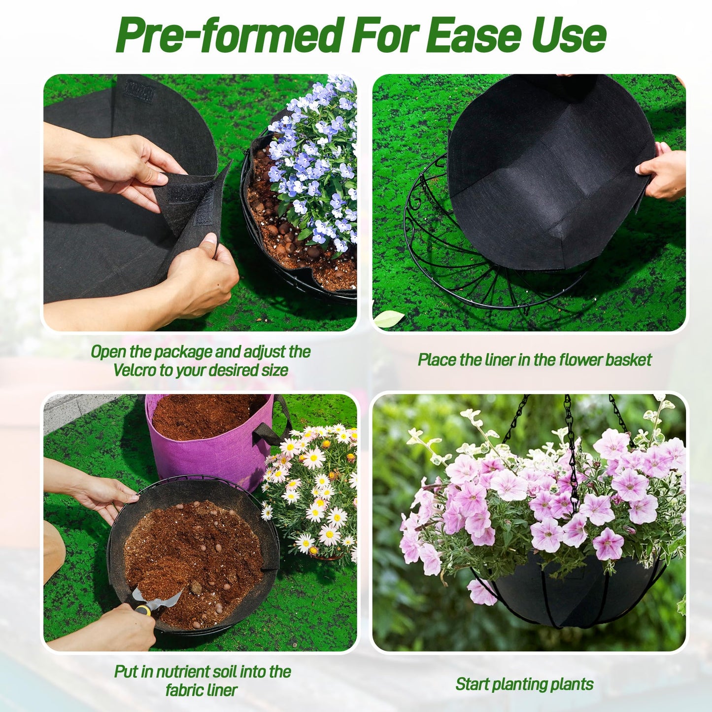 Sumloty 8 Pack 12 Inch Fabric Planter Basket Liner- Felt Flower Pot Liners Replacement Coco Fiber Liner for Hanging Basket Flowers Round Hanging Basket Liners Prevent Birds from Nesting