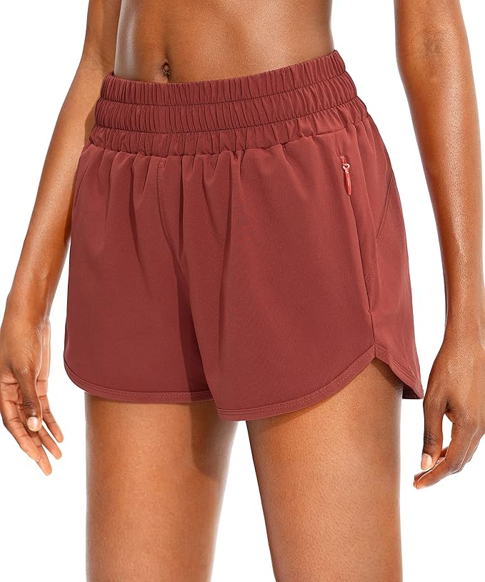 SANTINY Women's Running Shorts with Zip Pockets High Waisted Athletic Workout Gym Shorts for Women with Liner