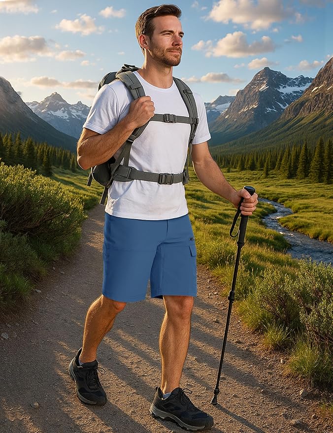 CRYSULLY Men's Hiking Cargo Shorts Outdoor Summer Lightweight Quick Dry Work Casual Shorts with 5 Zipper Pockets