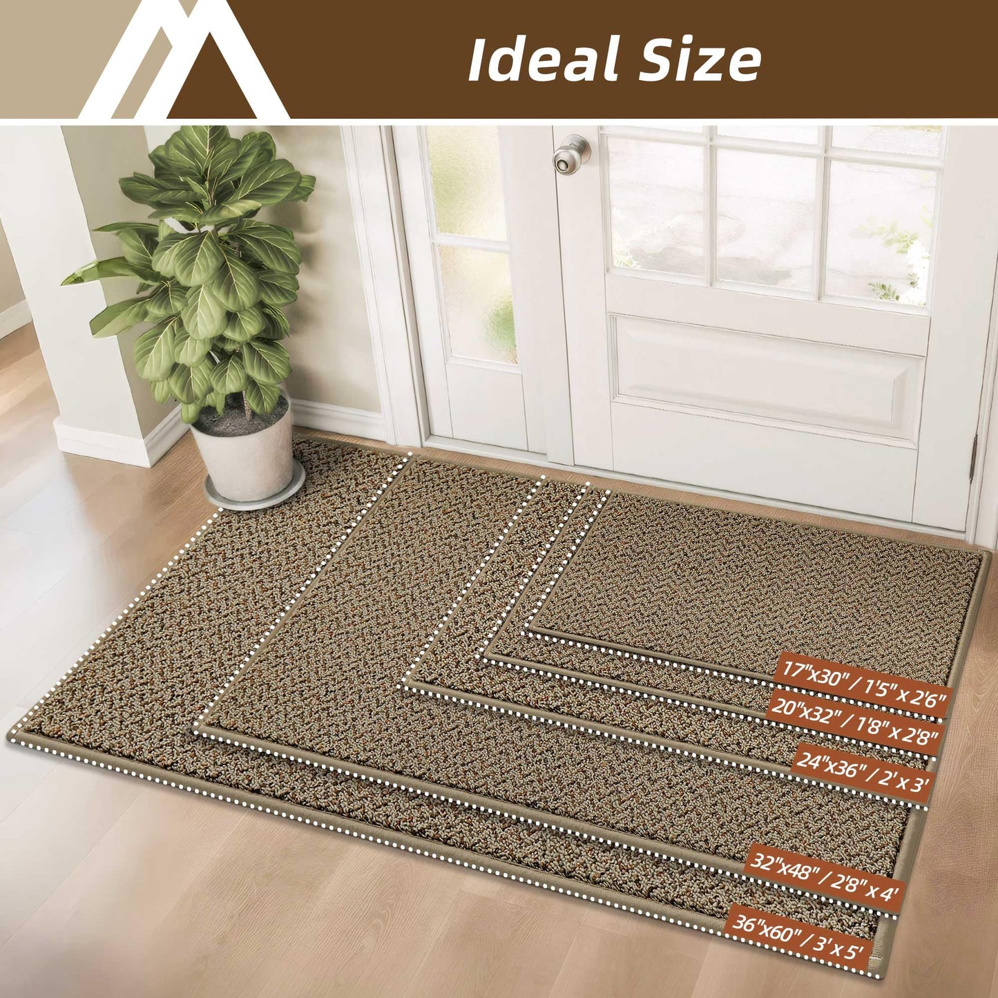 COSY HOMEER Door Mat 17" x 30" Non Slip Absorbent Entryway Rugs Dirt Trapper Doormats Washable Entrance Mats Low Pile Welcome Floor Mat for Front Back Door and Entry Mats,Taupe(Roll Packing)