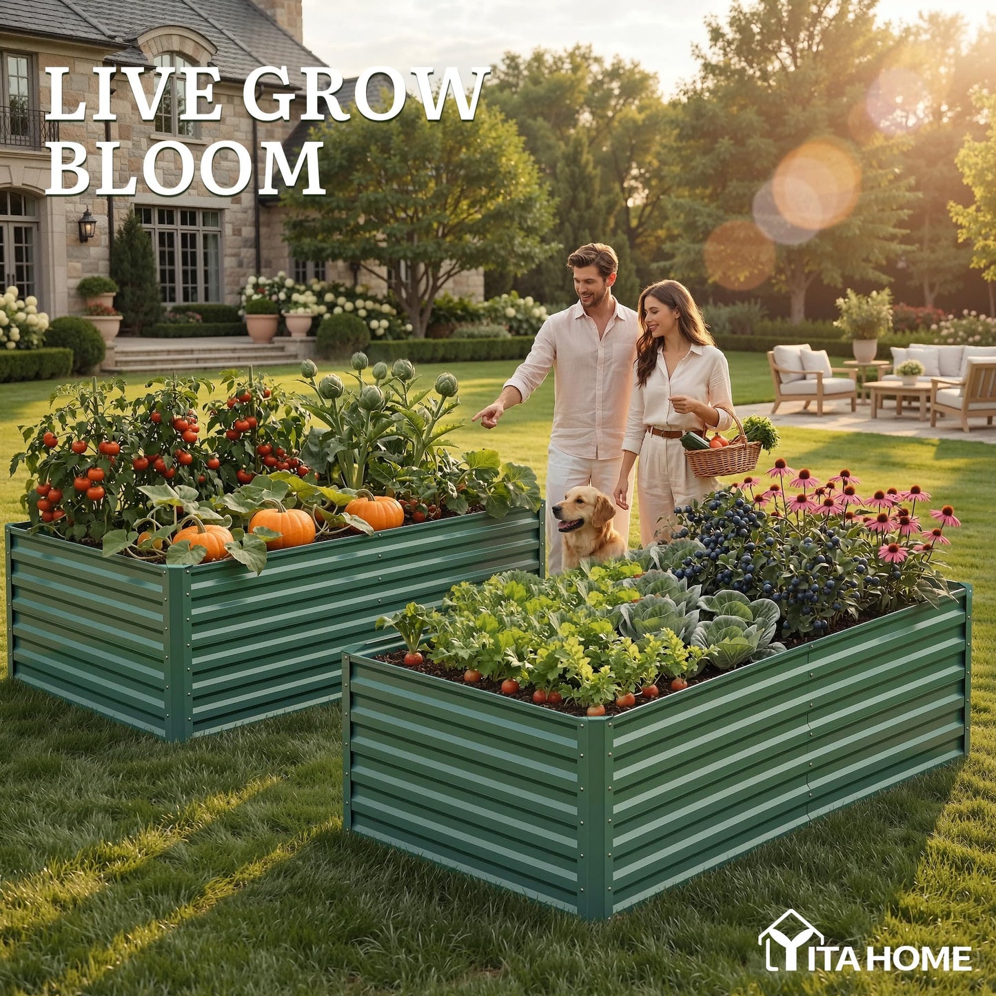 YITAHOME 6pcs 6x3x2 ft Galvanized Raised Garden Bed Kit, Large Metal Planter Box with Gloves & Support Rod, Outdoor Flower Bed for Plants Vegetables, Green