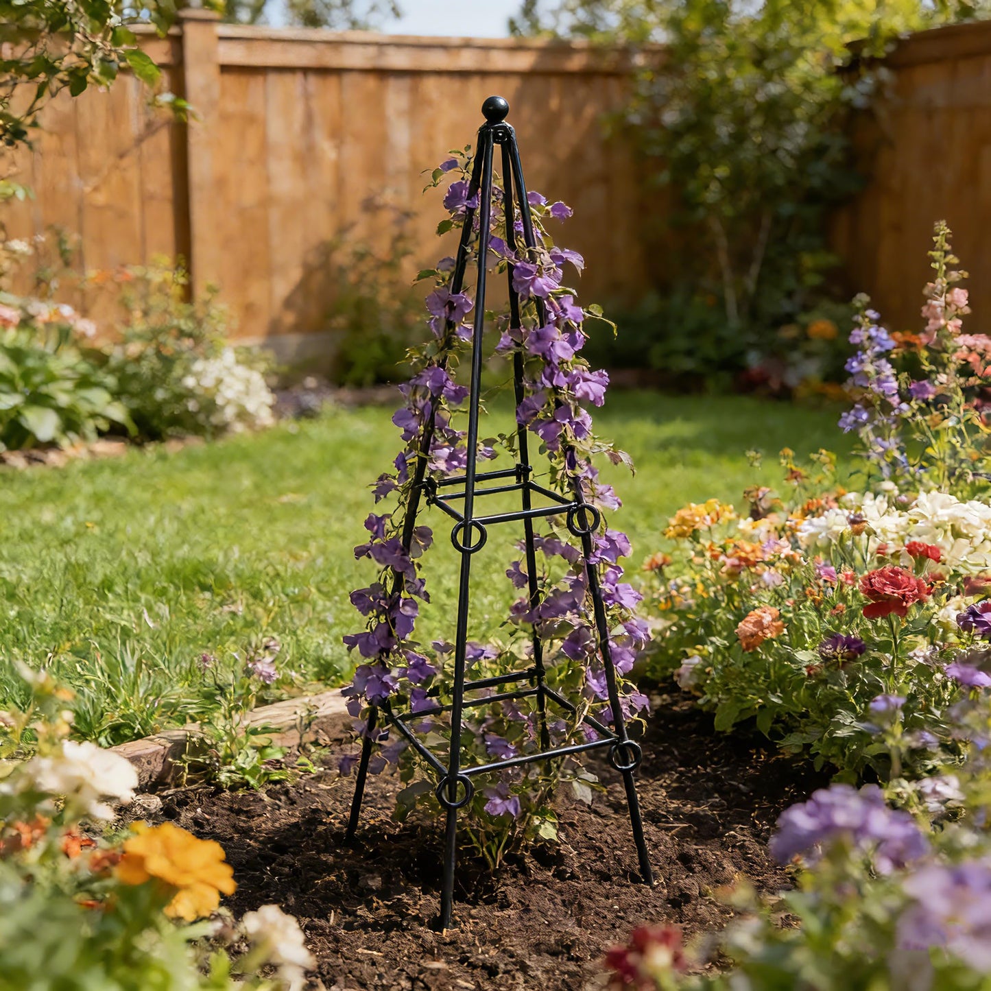 SCENDOR 2 Pack Black Metal Folding Square Plant Stand – 35.5" Tall 2-Tier Decorative Plant Holder Flower Pot Stand for Patio Garden Climbing Vines, Roses, Clematis, and Potted Plants