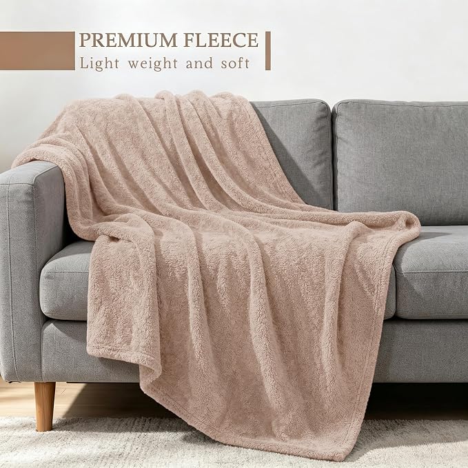 Exclusivo Mezcla Fleece Camel Throw Blanket for Couch Sofa, Ultra Soft, Lightweight and Fluffy Blankets for Women, All Season, 50x60 Inches
