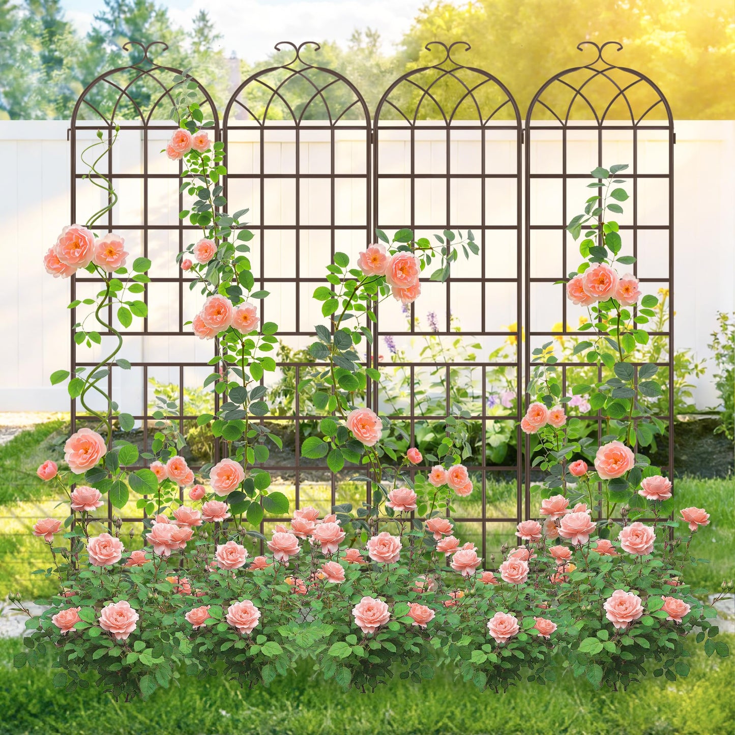 LZRS 2 Pack 83x20in Rustic Iron Arch Decoration Garden Trellis with Metal Coating – Perfect for Supporting Climbing Plants Outdoor, Roses, Vines, Flowers, and Vegetables, Brown