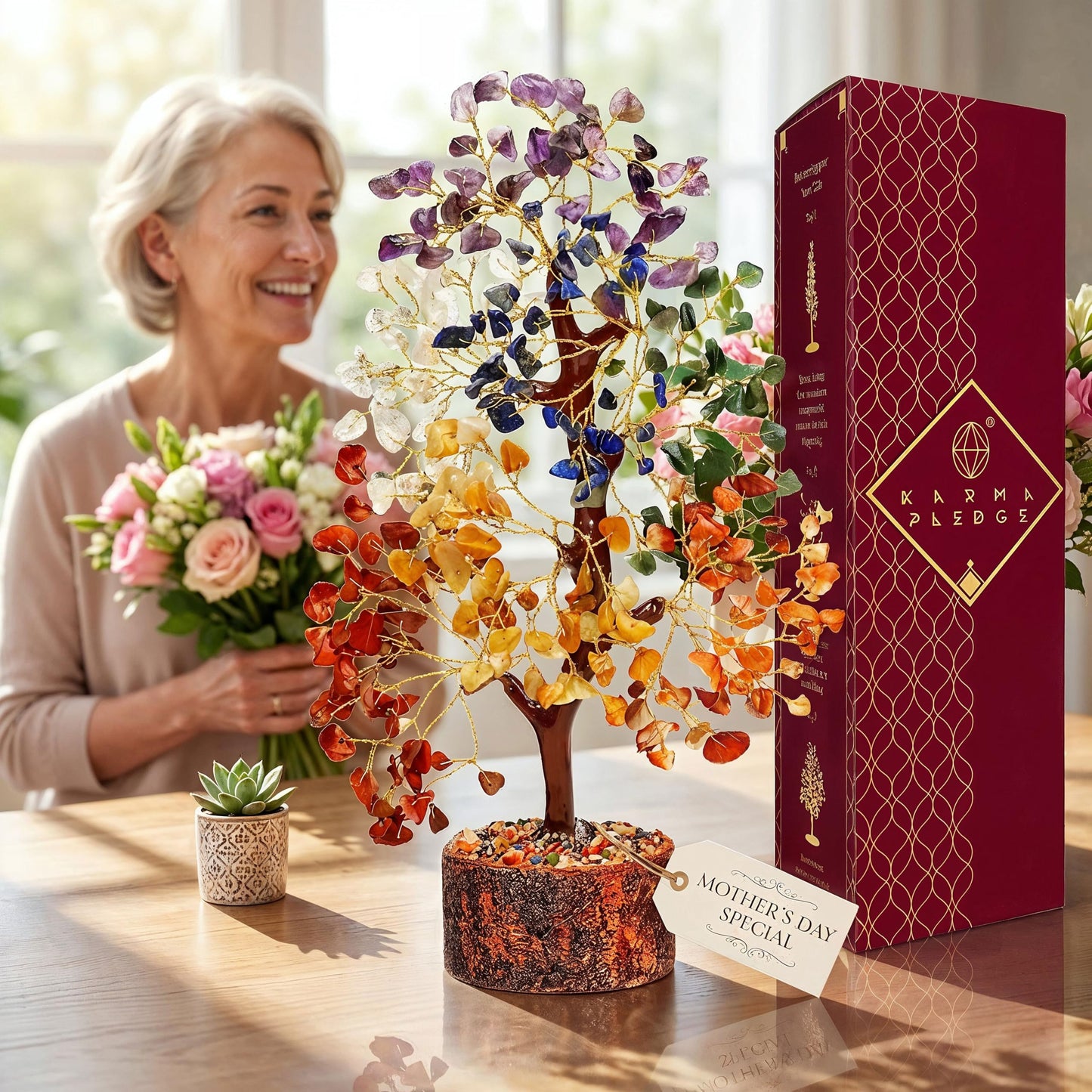 Handmade 7 Chakra Crystal Tree of Life - Unique Birthday & Anniversary Gifts for Women, Mom, & Friends | Handcrafted Healing Crystal Decor for Home & Office, Brings Positive Energy, Luck & Prosperity