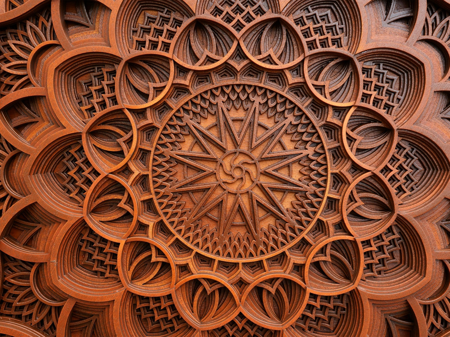 BHDecor Home Wall Decor – Multilayered Laser Cut Carved Elegant Wooden Varnished Mandala Hanging MDF Panels for Decoration - Rustic Contemporary Artwork 35.4 x 35.4 inch (90cm)